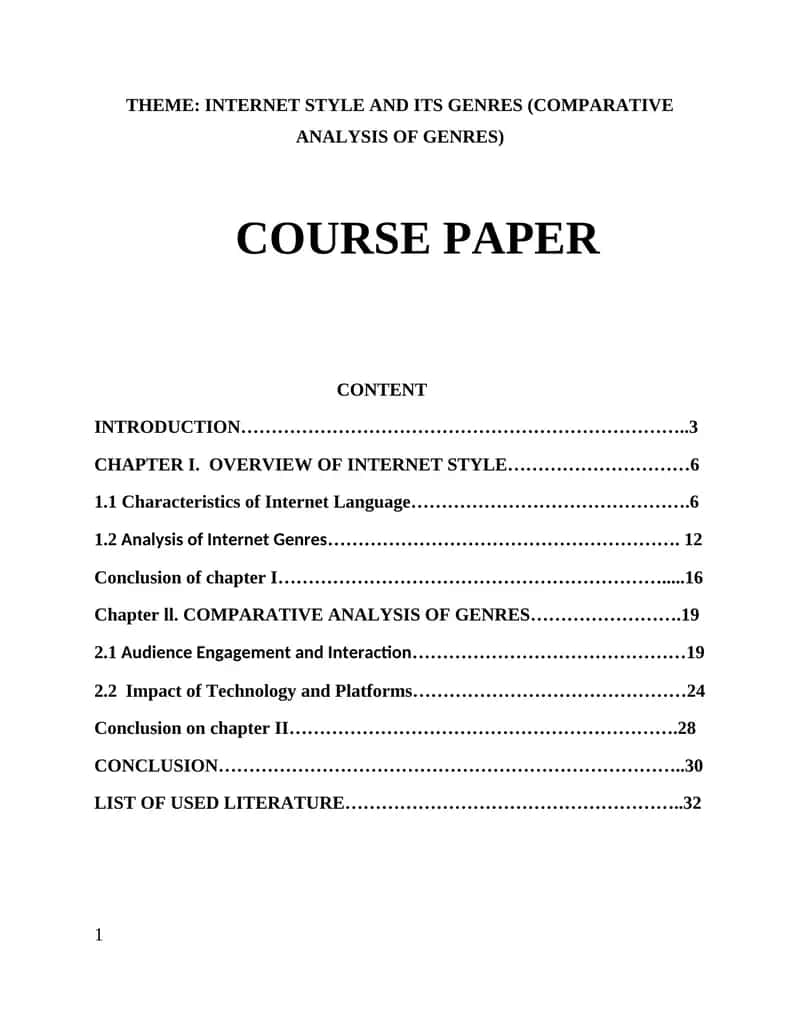 Internet Style and its Genres (Comparative Analysis of Genres) Course Paper 1