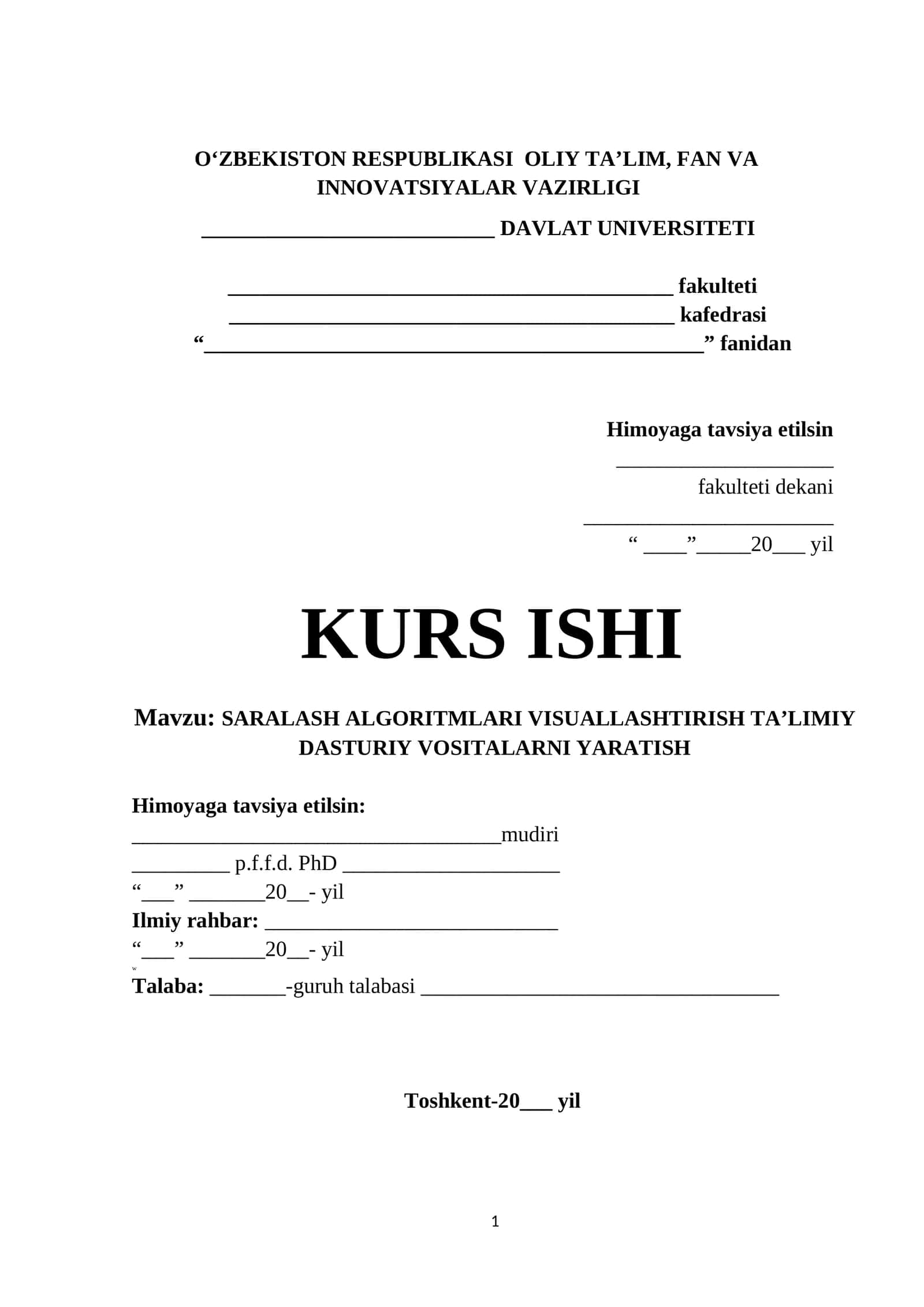 SARALASH ALGORITMLARI VISUALLASHTIRISH TA’LIMIY DASTURIY VOSITALARNI YARATISH 1