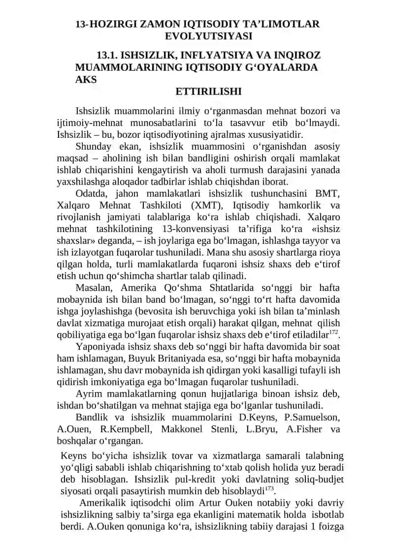 Ishsizlik, inflatsiya va inqiroz muammolari