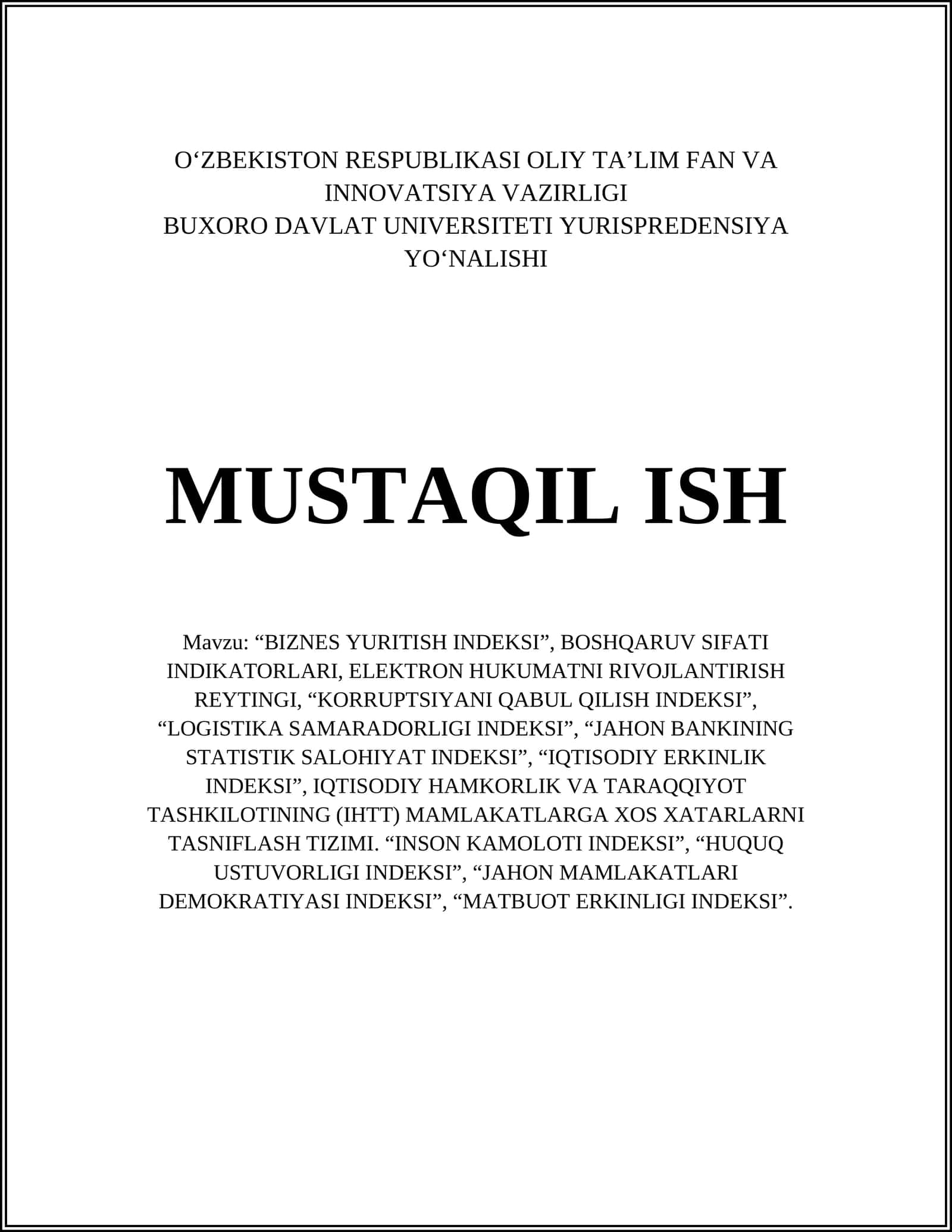 Biznes yuritish indeksi 1