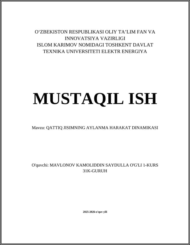 QATTIQ JISIMNING AYLANMA HARAKAT DINAMIKASI 1