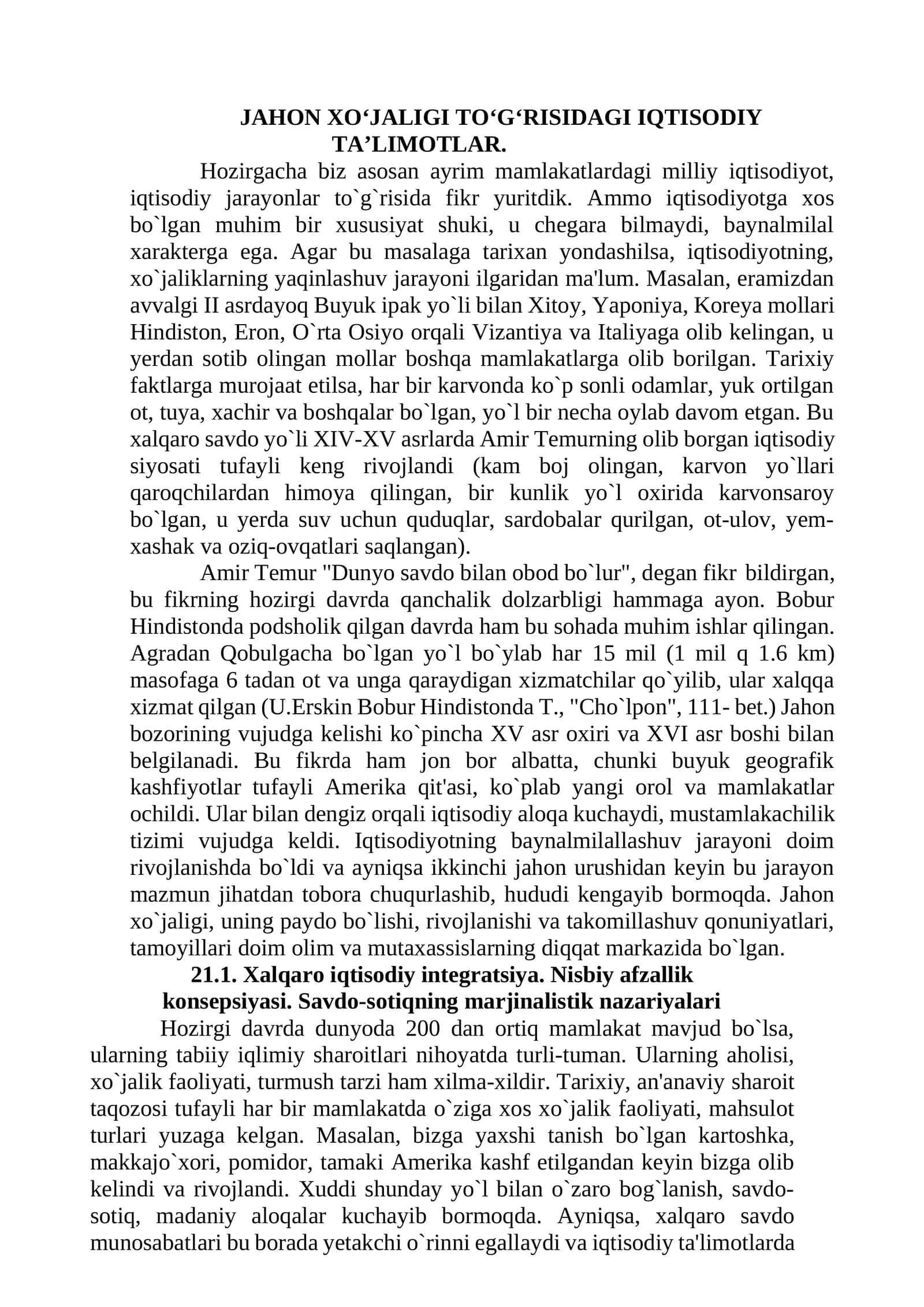 JAHON XO‘JALIGI TO‘G‘RISIDAGI IQTISODIY TA’LIMOTLAR 1