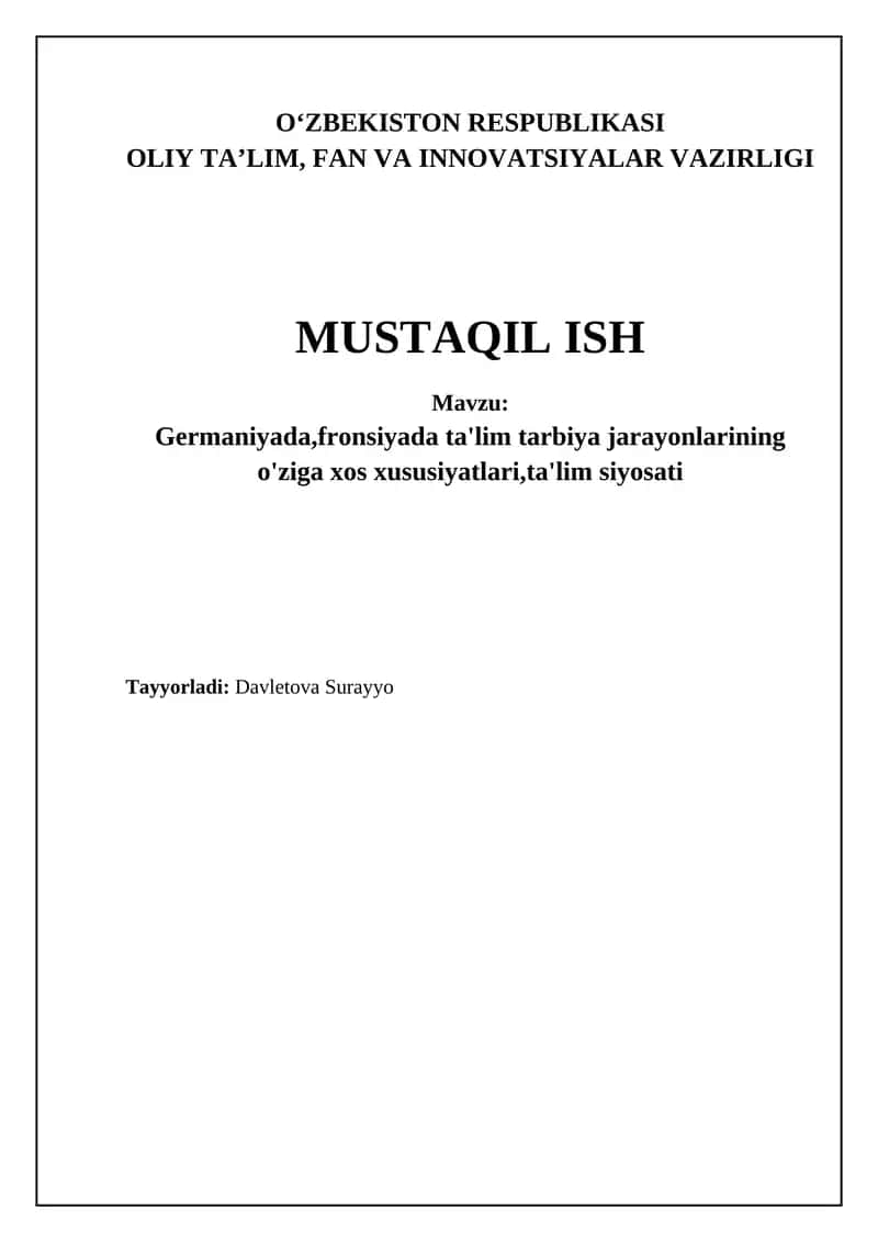 Germaniya va Fransiyada ta'lim tizimining tuzilishi va o'ziga xos xususiyatlari 1