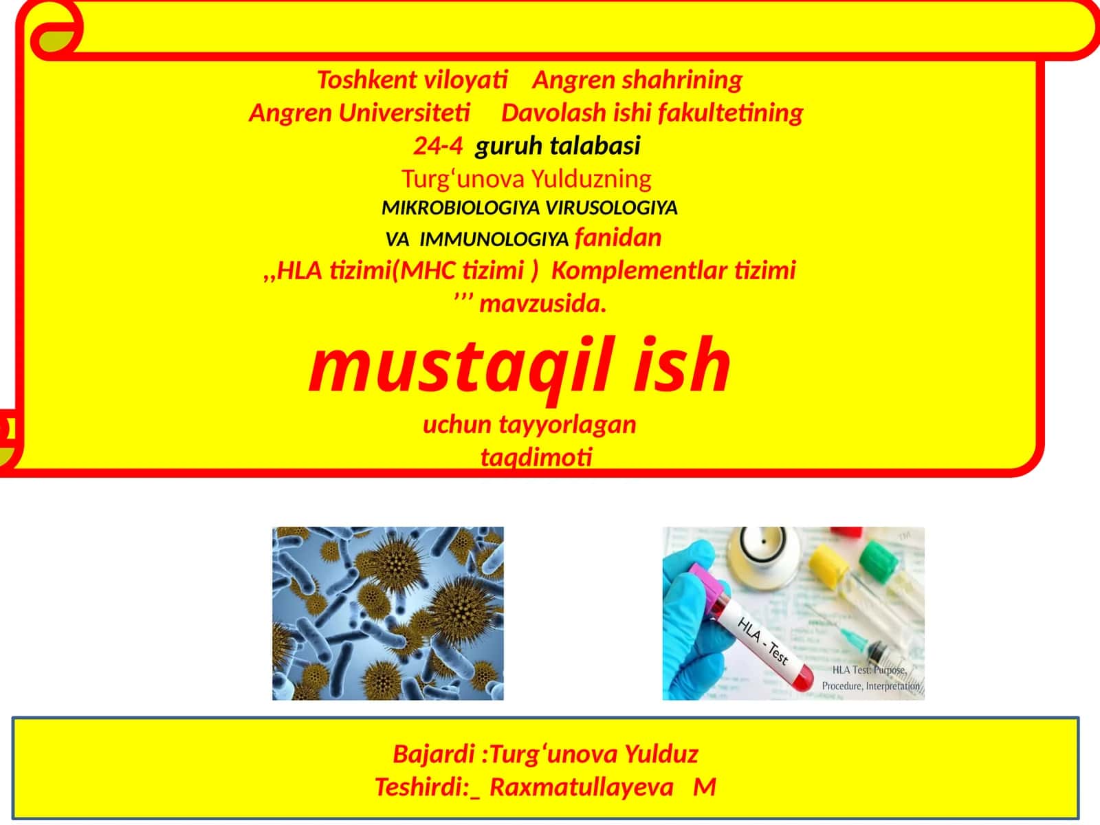 MICROBIOLOGIYA VIRUSOLOGIYA VA IMMUNOLOGIYA fanidan taqdimot 1