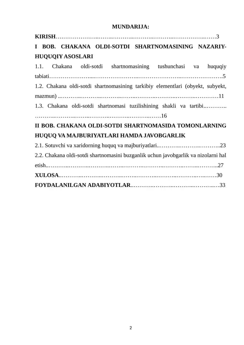 CHAKANA OLDI-SOTDI SHARTNOMASINING FUQAROLIK-HUQUQIY XUSUSIYATLARI 1