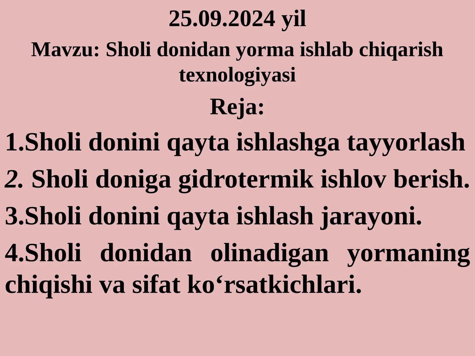 Sholi donidan yorma ishlab chiqarish texnologiyasi 1