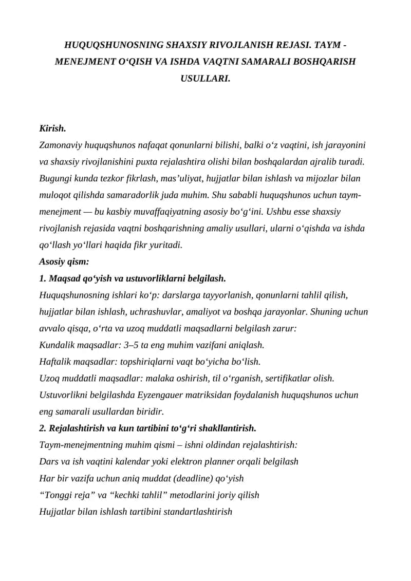 HUQUQSHUNOSNING SHAXSIY RIVOJLANISH REJASI 1