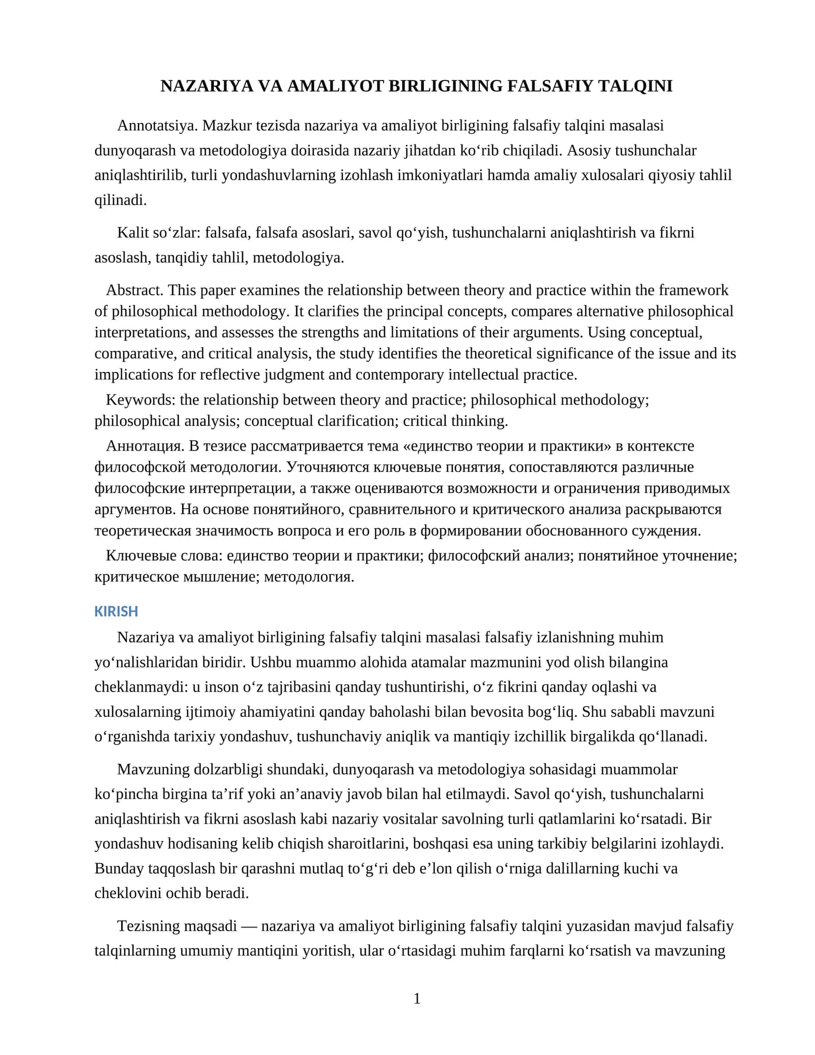 NAZARIYA VA AMALIYOT BIRLIGINING FALSAFIY TALQINI 1