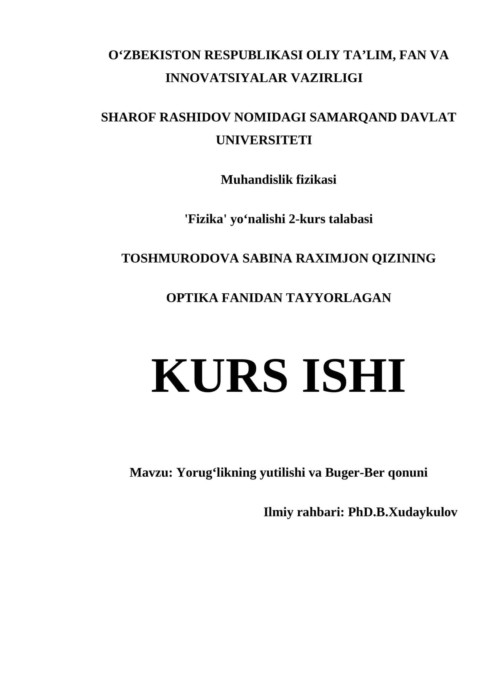 Muhandislik fizikasi - 'Fizika' yoʻnalishi 2-kurs talabasi 1