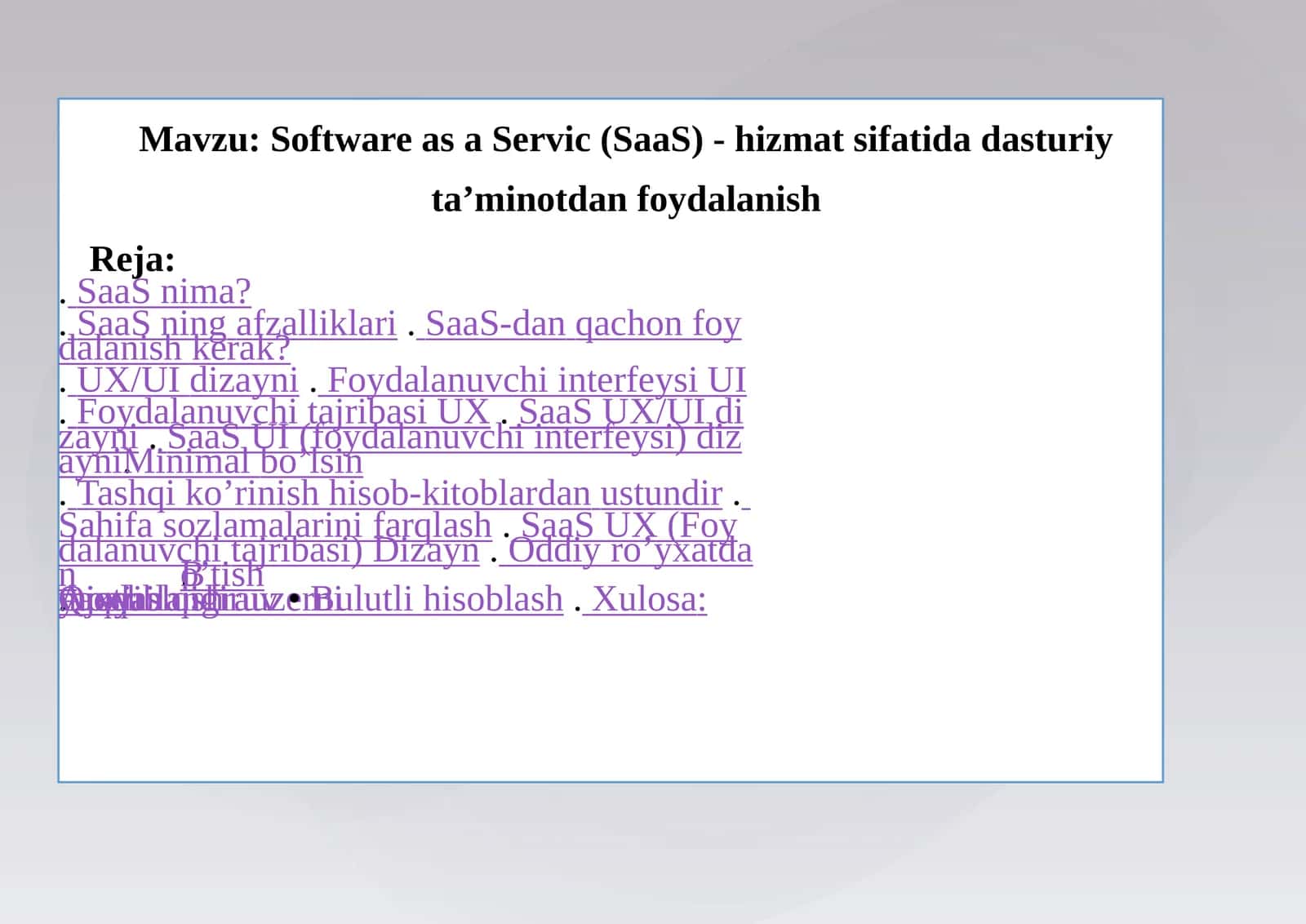 Software as a Servic(SaaS) -hizmatsifatida dasturiy ta’minotdan foydalanish 1
