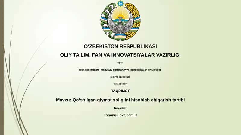 Qo‘shilgan qiymat solig‘ini hisoblab chiqarish tartibi 1