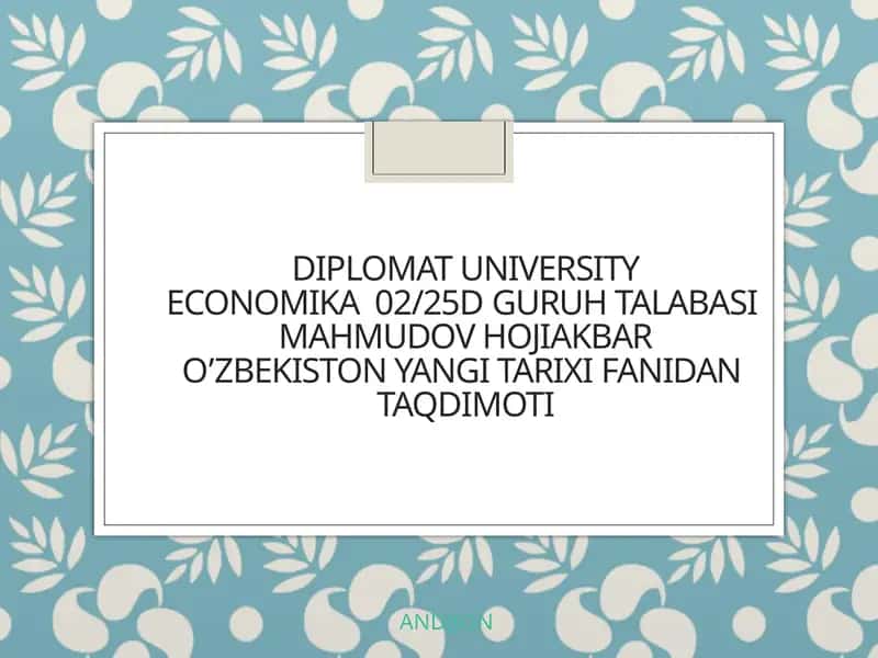 O‘zbekiston yangi tarixi 1