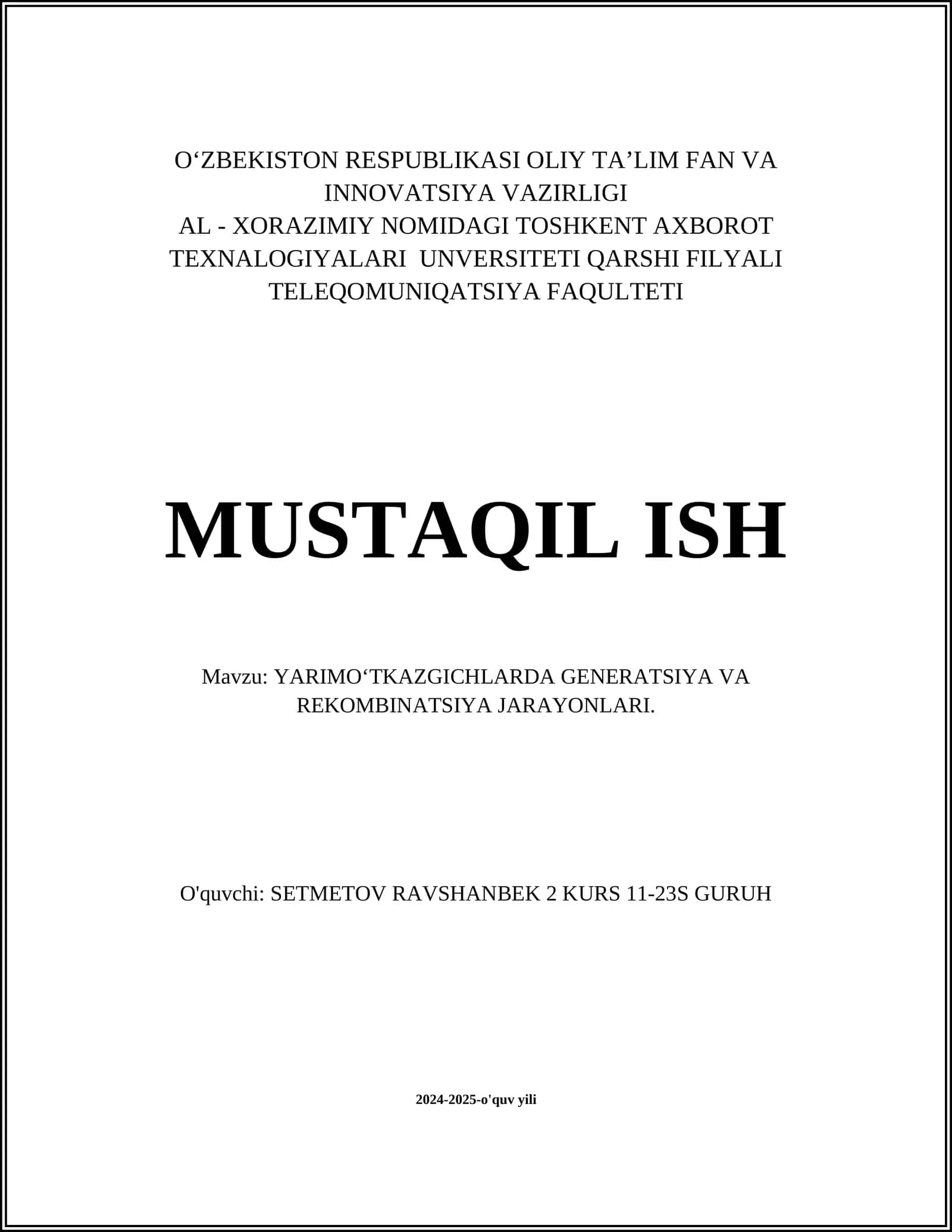 YARIMO‘TKAZGICHLARDA GENERATSIYA VA REKOMBINATSIYA JARAYONLARI 1