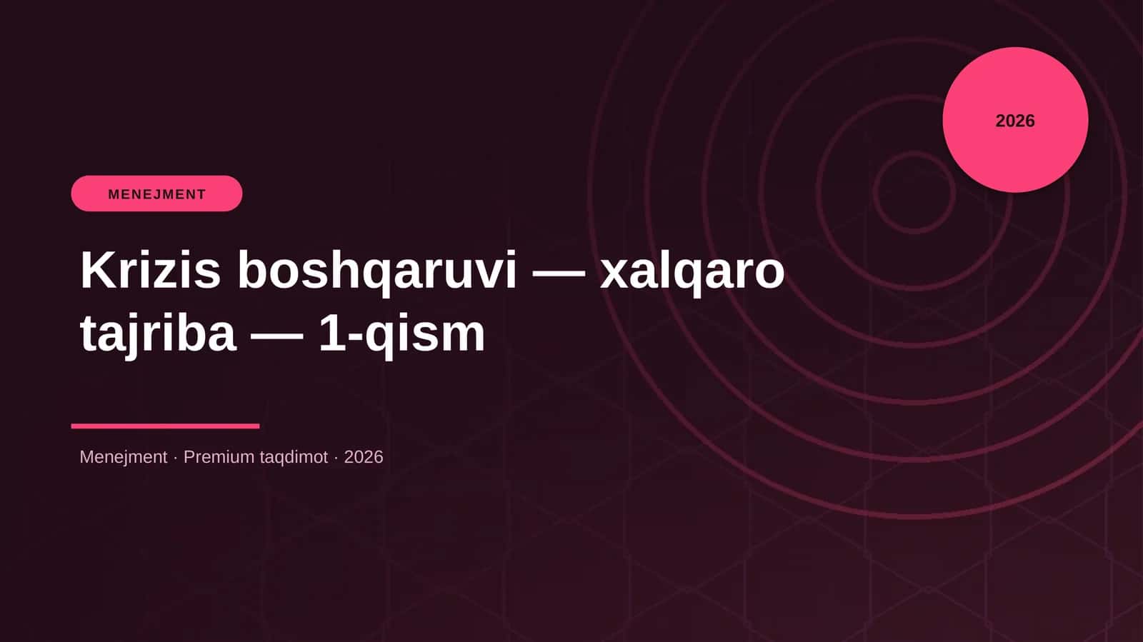 Krizis boshqaruvi — xalqaro tajriba — 1-qism 1