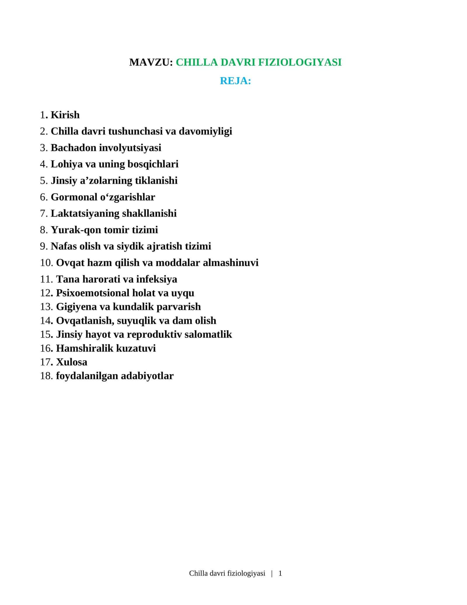 CHILLA DAVRI FIZIOLOGIYASI 1