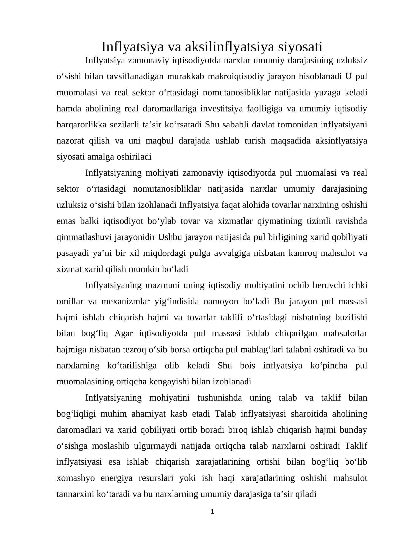 Inflyatsiya va aksilinflyatsiya siyosati 1