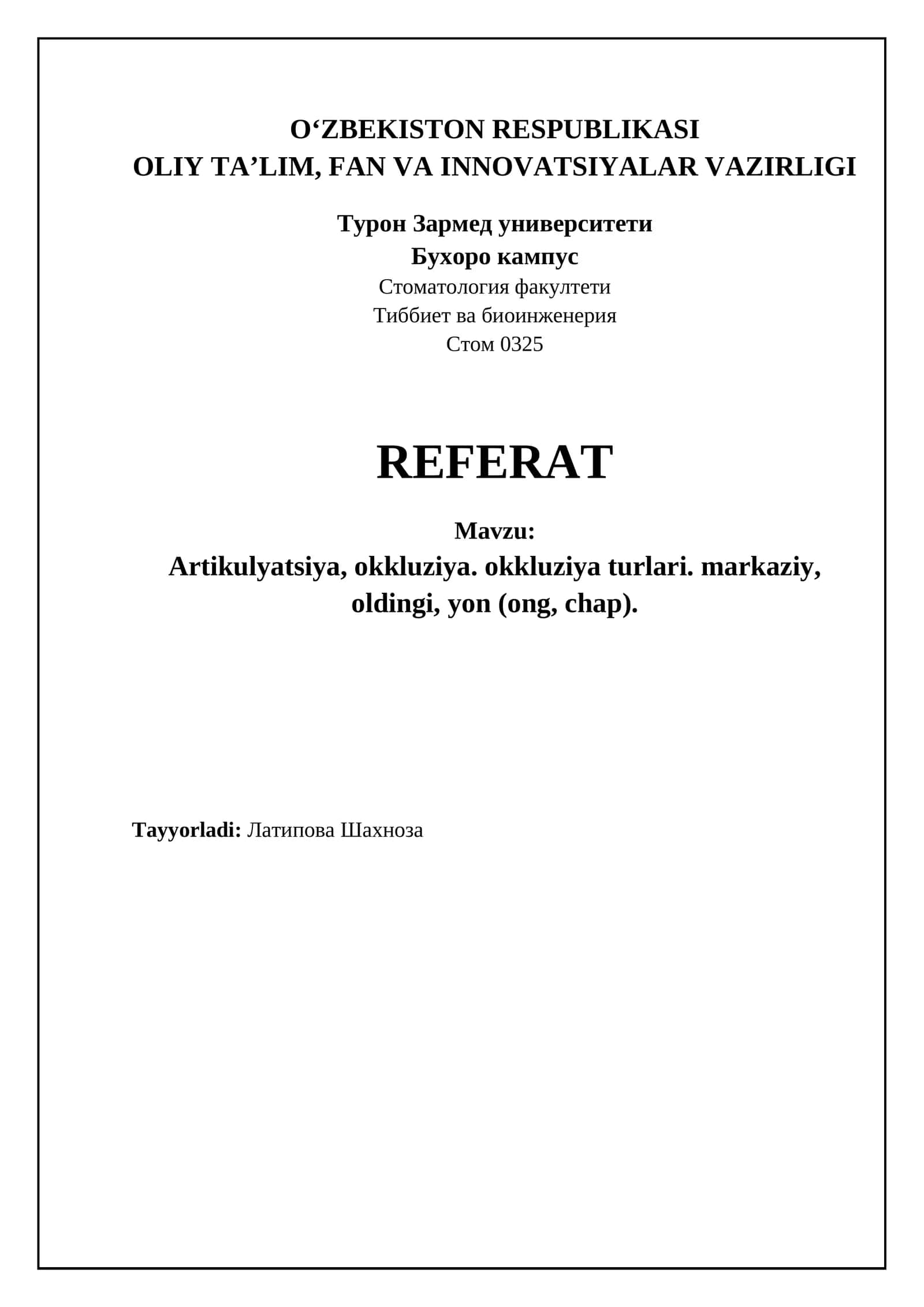 Artikulyatsiya va okklyuziya asoslari 1