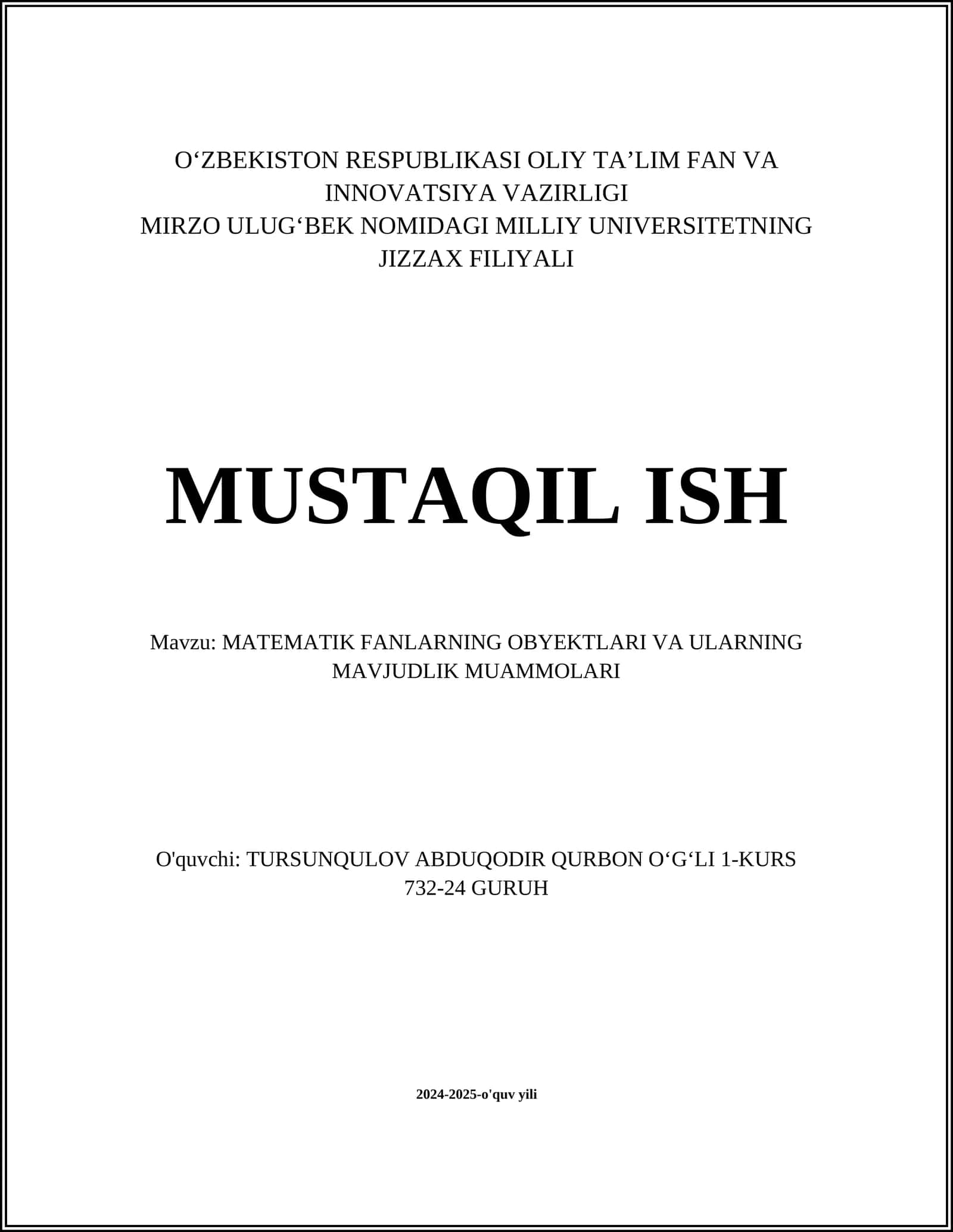 MATEMATIK FANLARNING OBYEKTLARI VA ULARNING MAVJUDLIK MUAMMOLARI 1