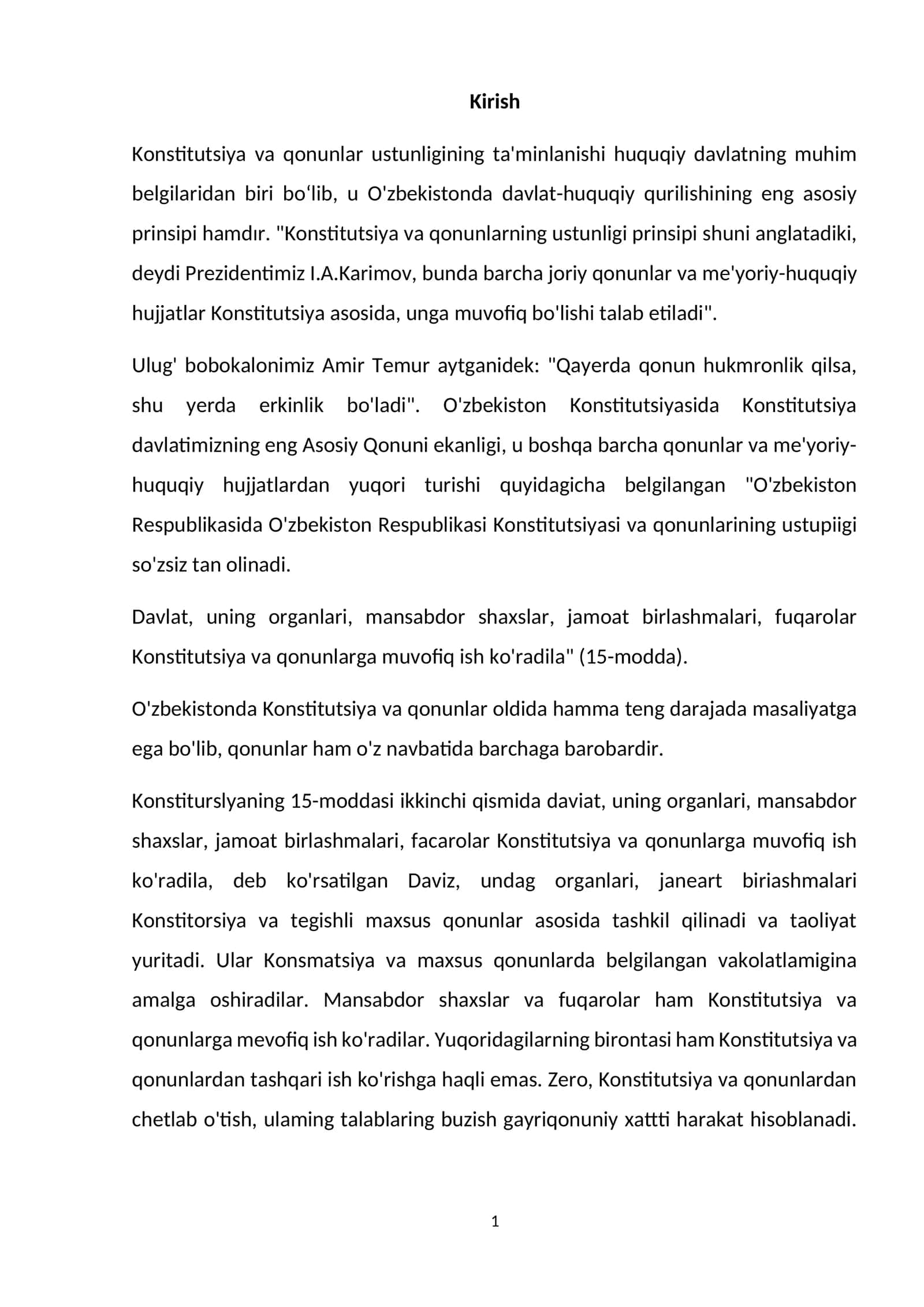 Konstitutsiya va qonunlar ustunligi prinsipi 1