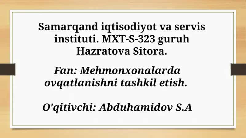 Mehmonxonalarda ovqatlanishni tashkil etish 1