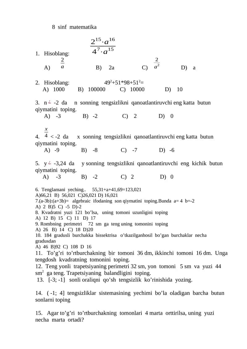 8 sinf matematika 1