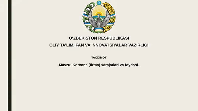 Korxona Xarajatlari va Daromadlari Tahlili 1