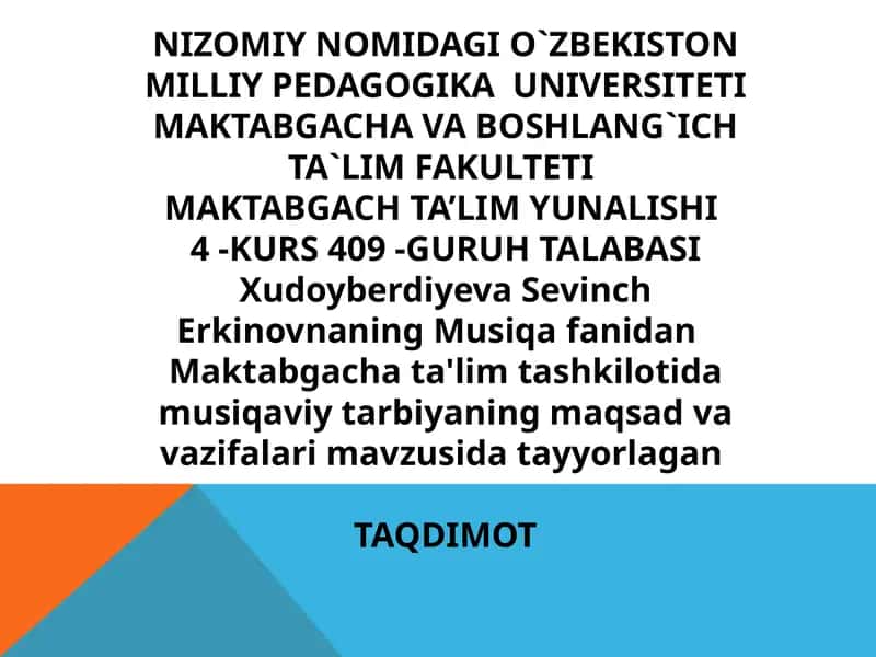 Maktabgacha ta'lim tashkilotida musiqaviy tarbiyaning maqsad va vazifalari 1