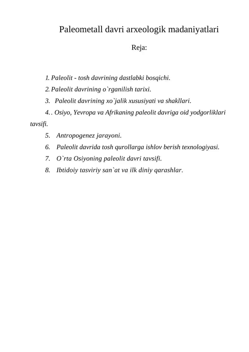 Paleometall davri arxeologik madaniyatlari 1