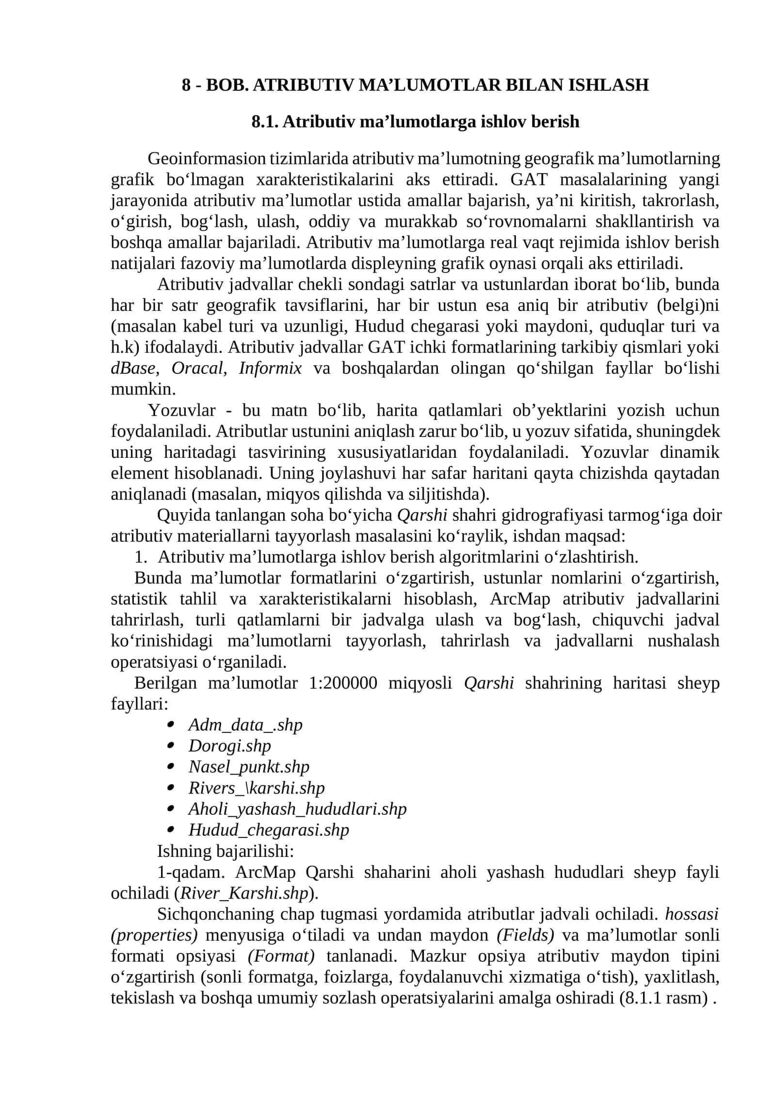 BOB. ATRIBUTIV MA’LUMOTLAR BILAN ISHLASH 1
