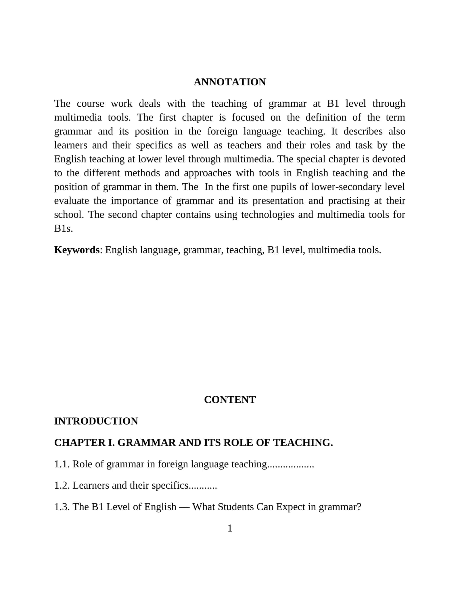 GRAMMAR AND ITS ROLE OF TEACHING 1