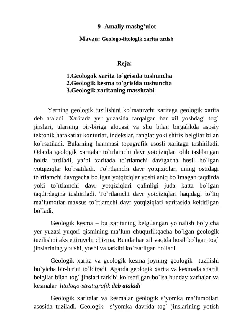 Geologo-litologik xarita tuzish 1