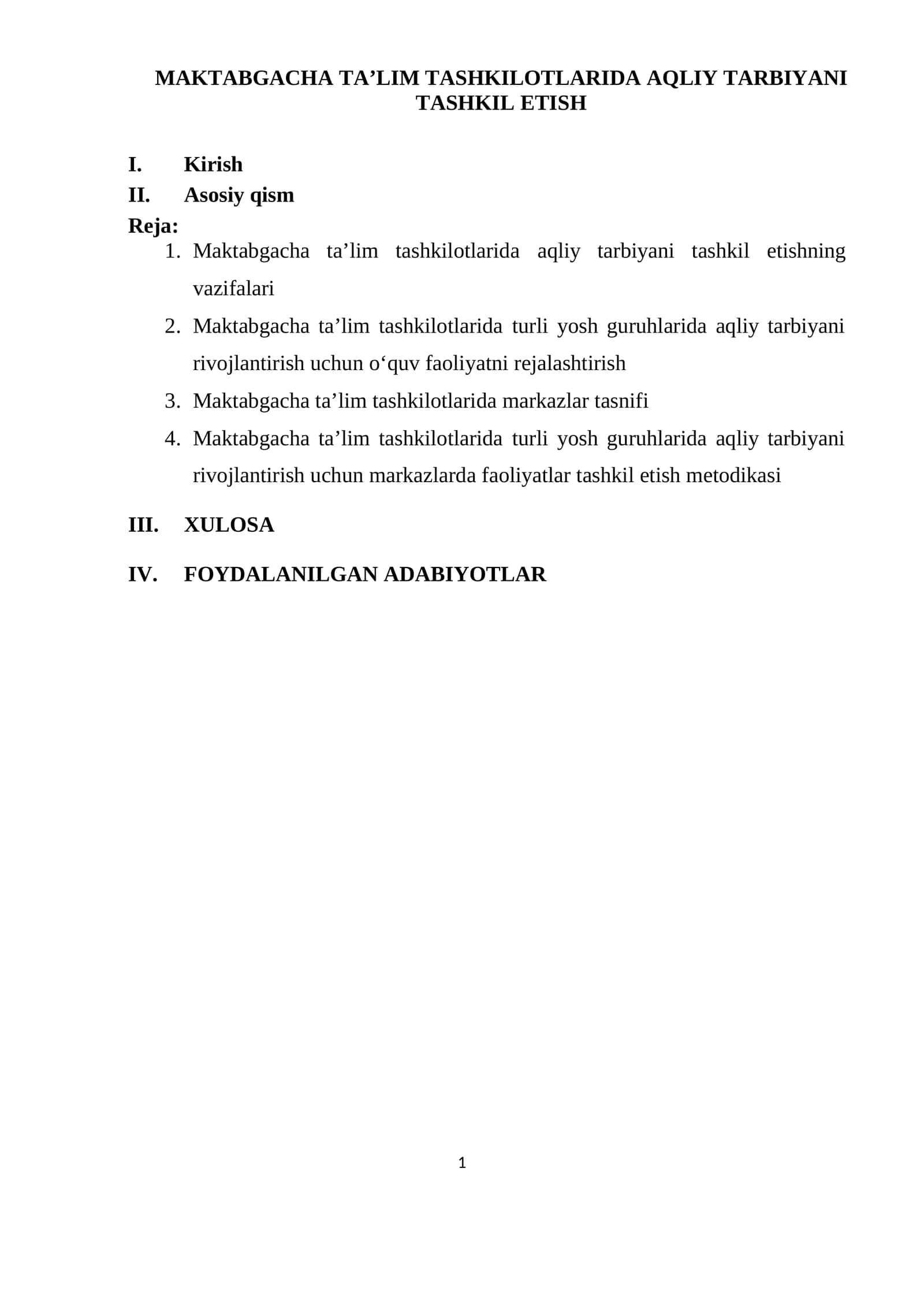 MAKTABGACHA TA’LIM TASHKILOTLARIDA AQLIY TARBIYANI TASHKIL ETISH 1