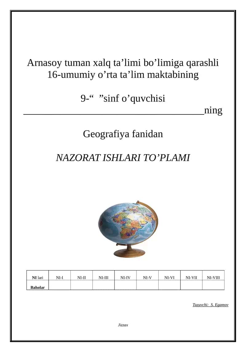 Geografiya fanidan nazorat ishlari to’plami 1