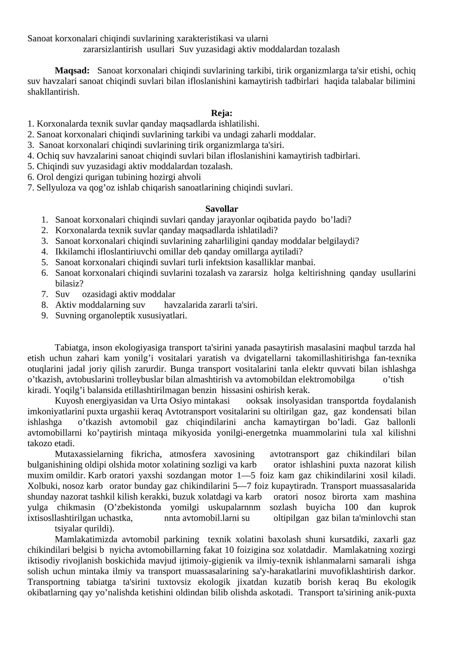 Sanoat korxonalari chiqindi suvlarining xaraktеristikasi va ularni zararsizlantirish usullari 1