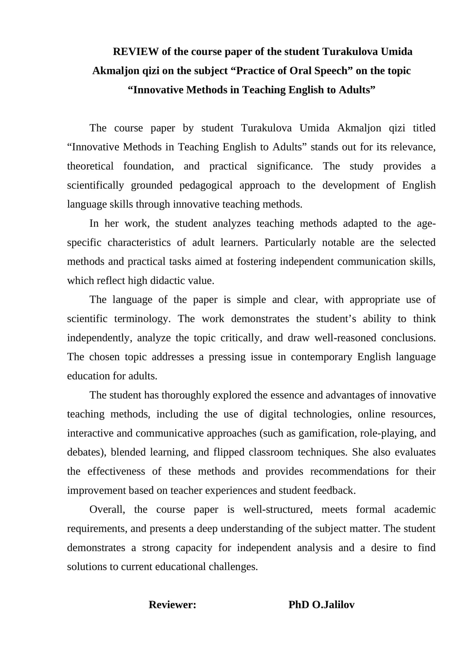 Course paper on "Innovative Methods in Teaching English to Adults" 1