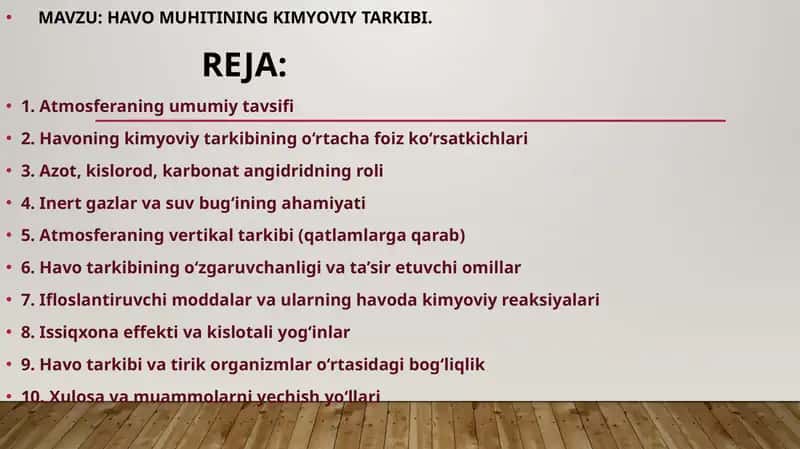 HAVO MUHITINING KIMYOVIY TARKIBI 1