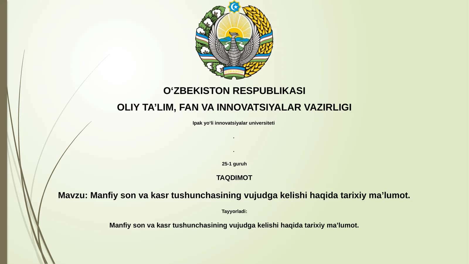 Manfiy son va kasr tushunchasining vujudga kelishi haqida tarixiy maʼlumot 1