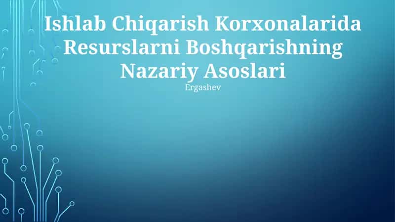Ishlab Chiqarish Korxonalarida Resurslarni Boshqarishning Nazariy Asoslari 1