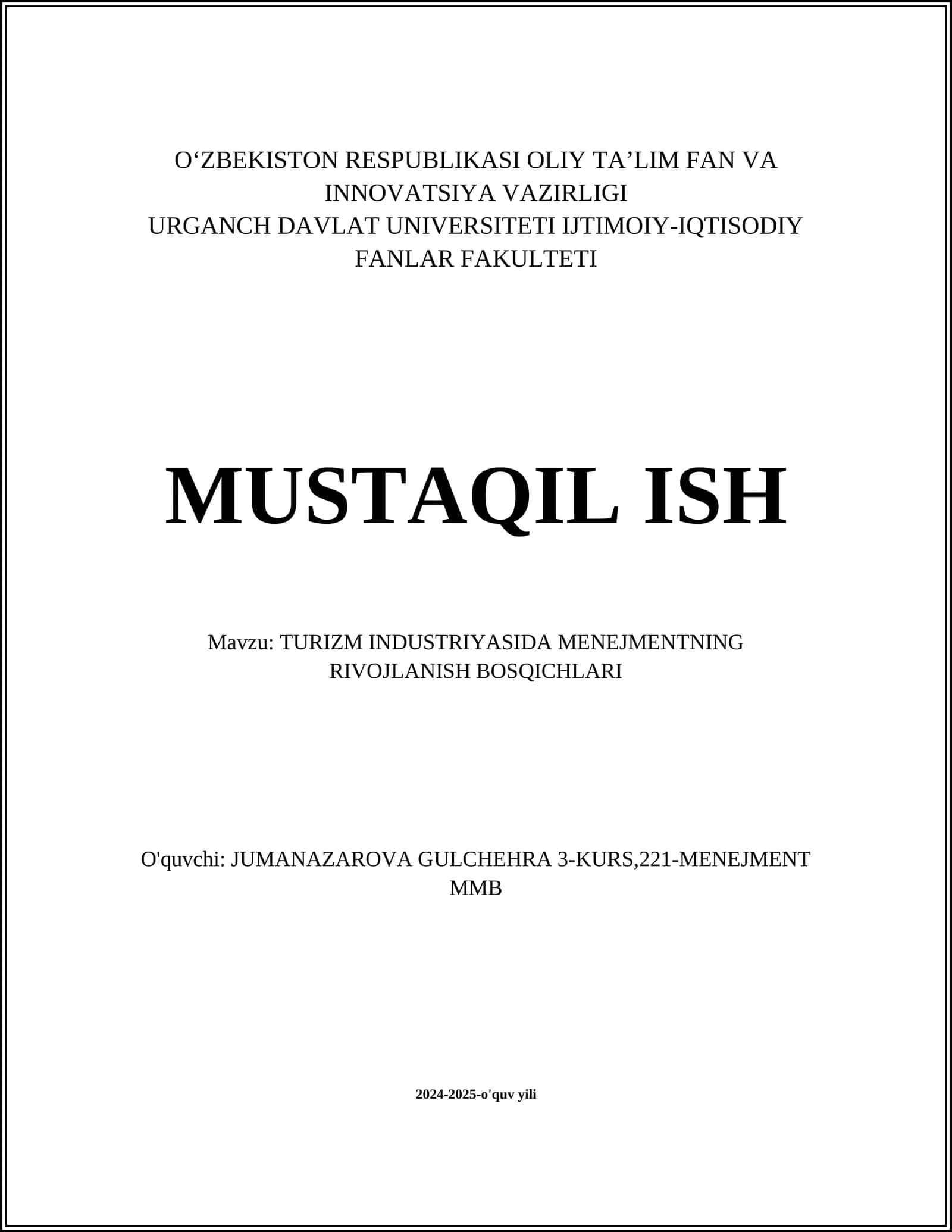 TURIZM MENEJMENTINING ASOSIY TAMOYILLARI 1