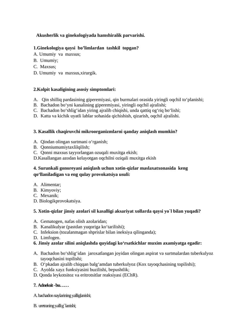 Akusherlik va ginekologiyada hamshiralik parvarishi 1