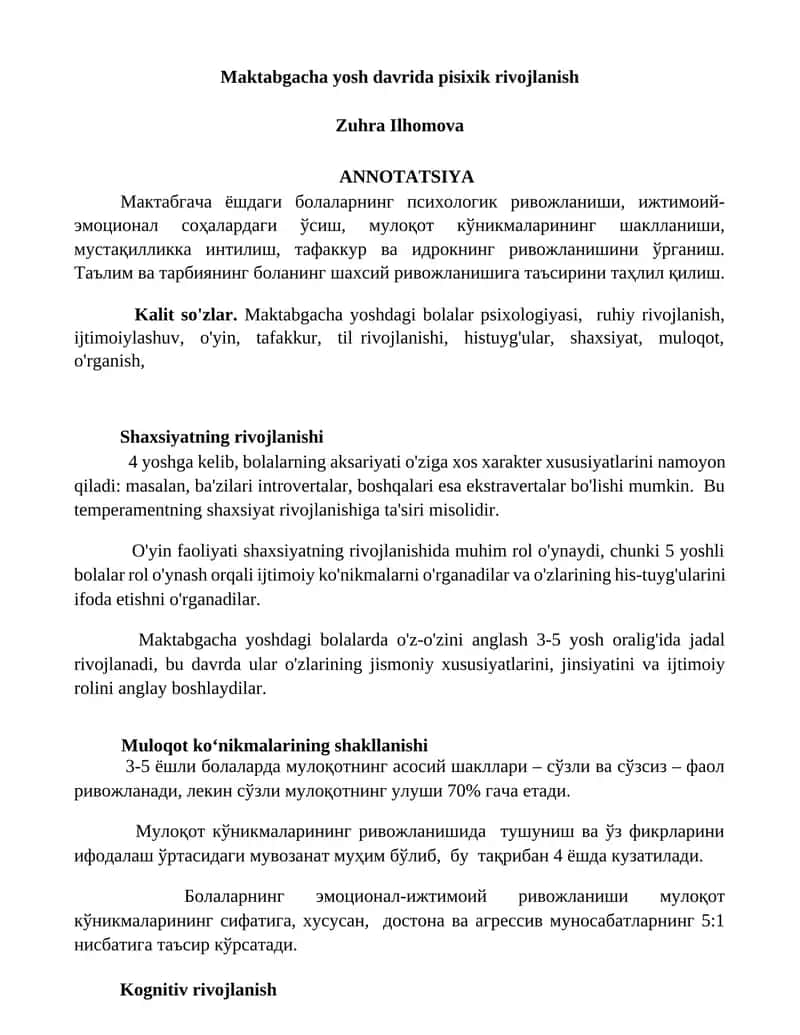 Maktabgacha yosh davrida pisixik rivojlanish 1