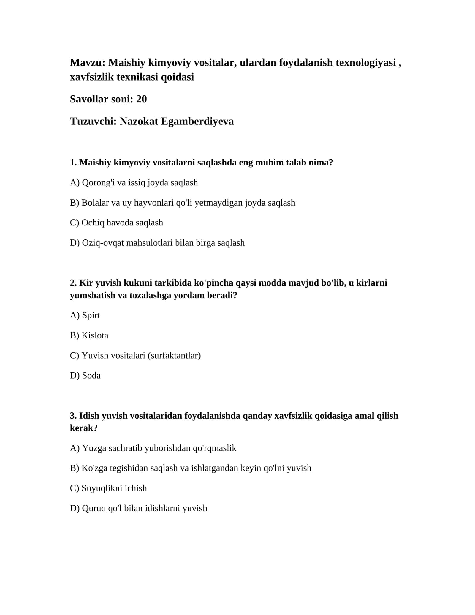 Maishiy kimyoviy vositalar, ulardan foydalanish texnologiyasi, xavfsizlik texnikasi qoidasi 1