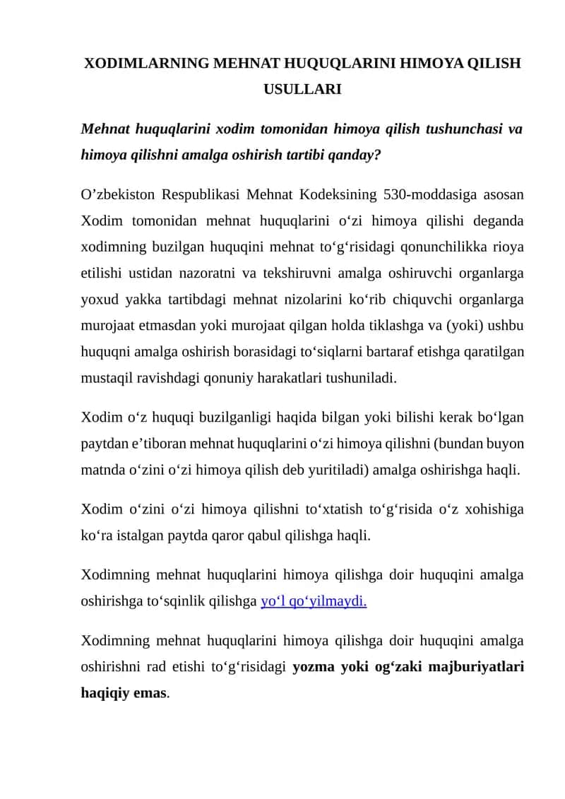Xodimlarning Mehnat Huquqlarini Himoya Qilish Usullari 1