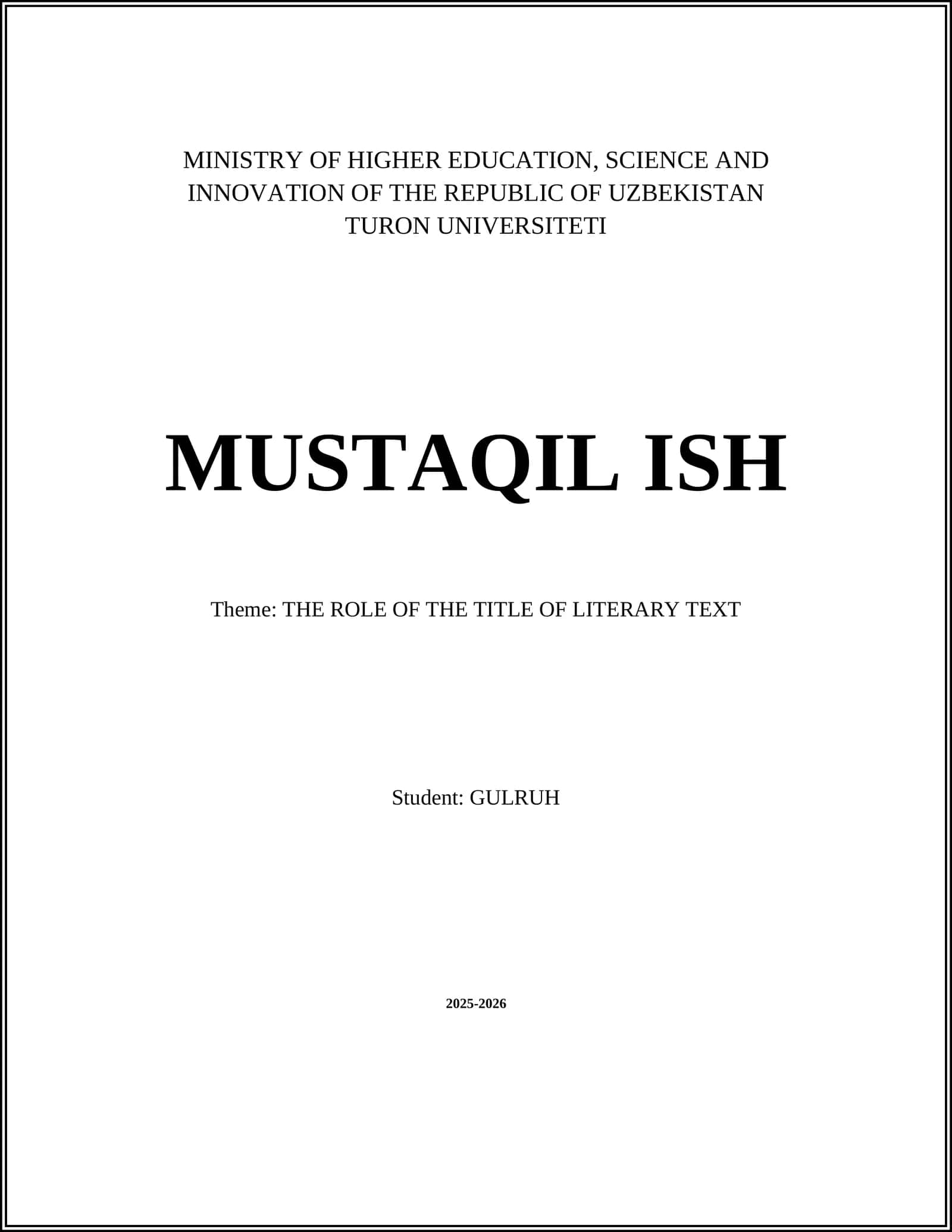 THE ROLE OF THE TITLE OF LITERARY TEXT 1