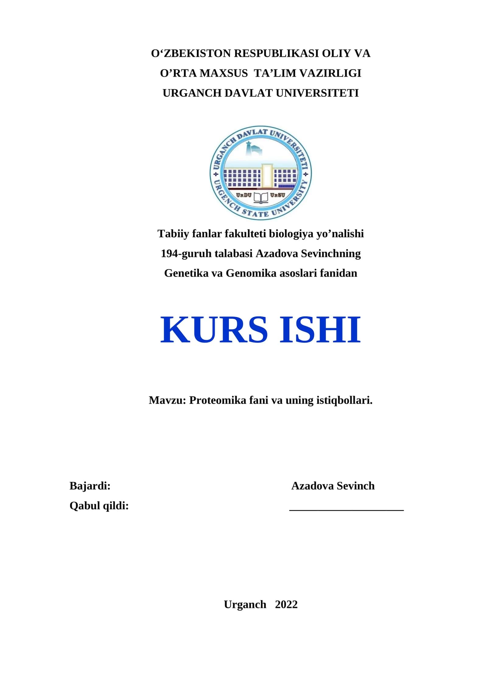 Proteomika fani va uning istiqbollari 1