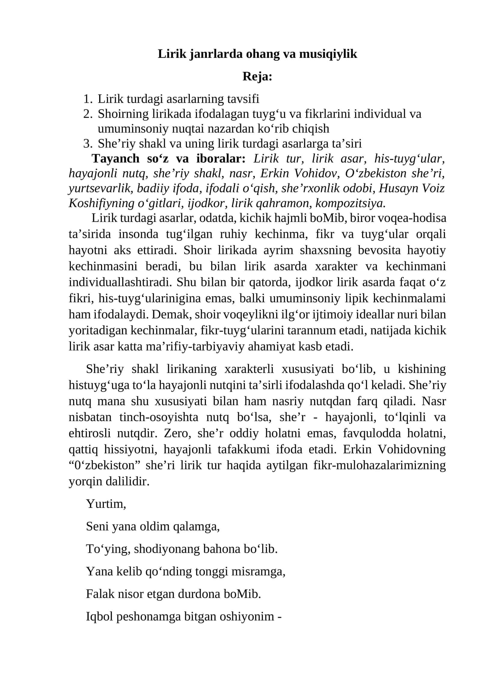 Lirik janrlarda ohang va musiqiylik 1