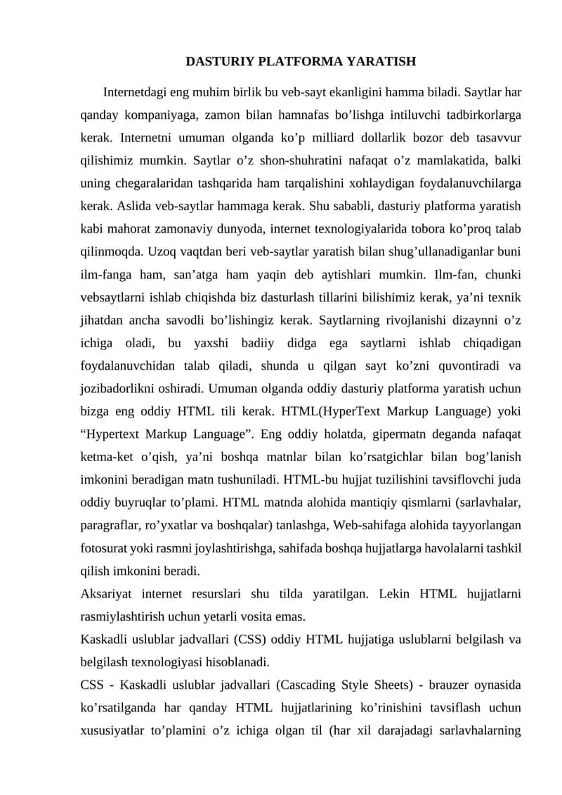 Dasturiy platforma yaratish 1