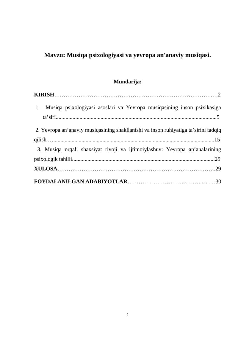 Musiqa psixologiyasi va yevropa an'anaviy musiqasi 1