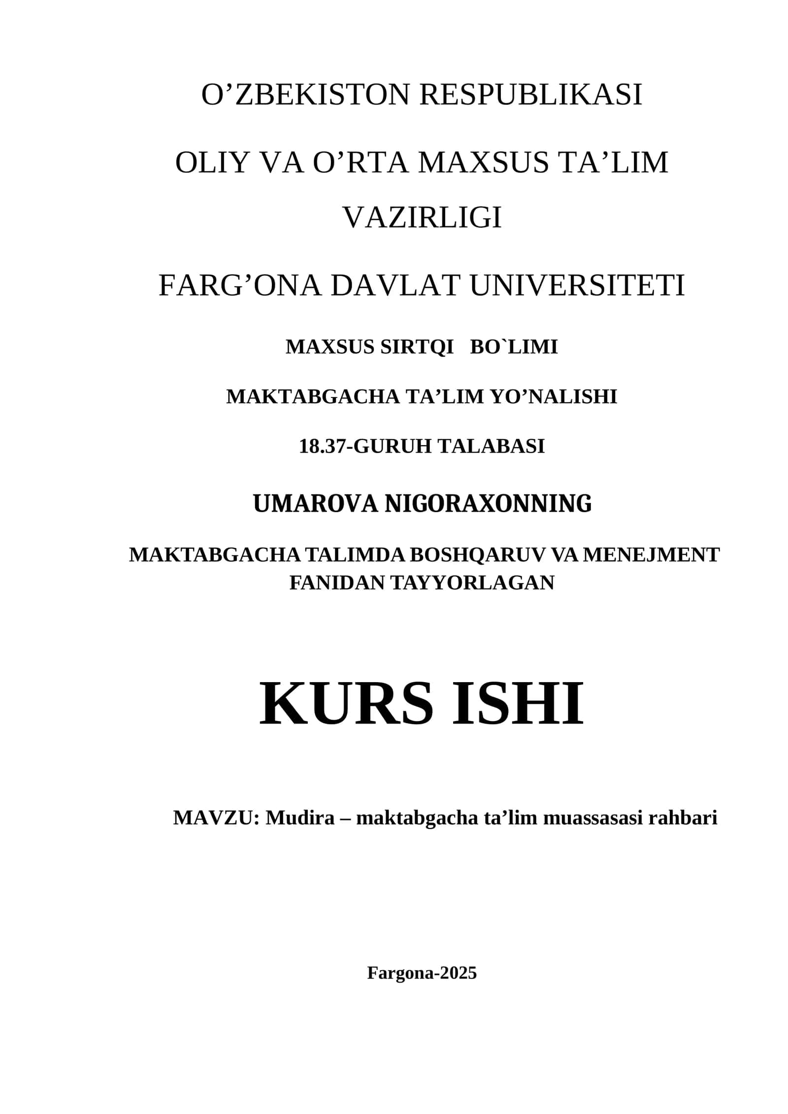 Mudira – maktabgacha ta’lim muassasasi rahbari 1