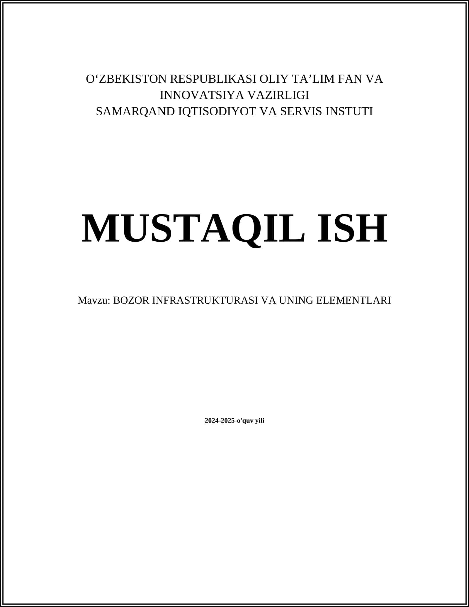 BOZOR INFRASTRUKTURASI VA UNING ELEMENTLARI 1